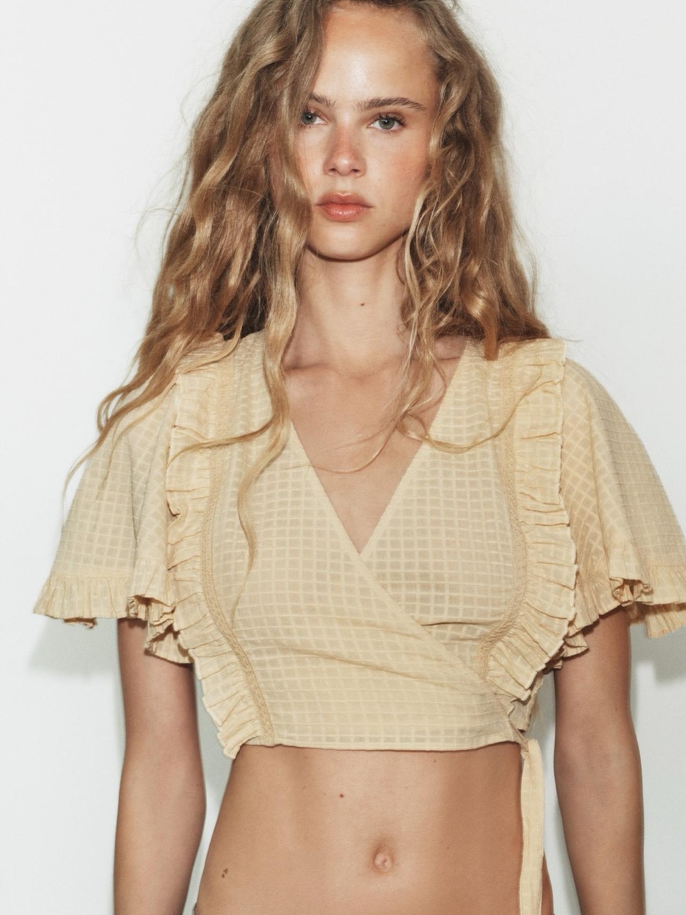 NWT Zara Structured Wrap Crop Top Mid Camel S